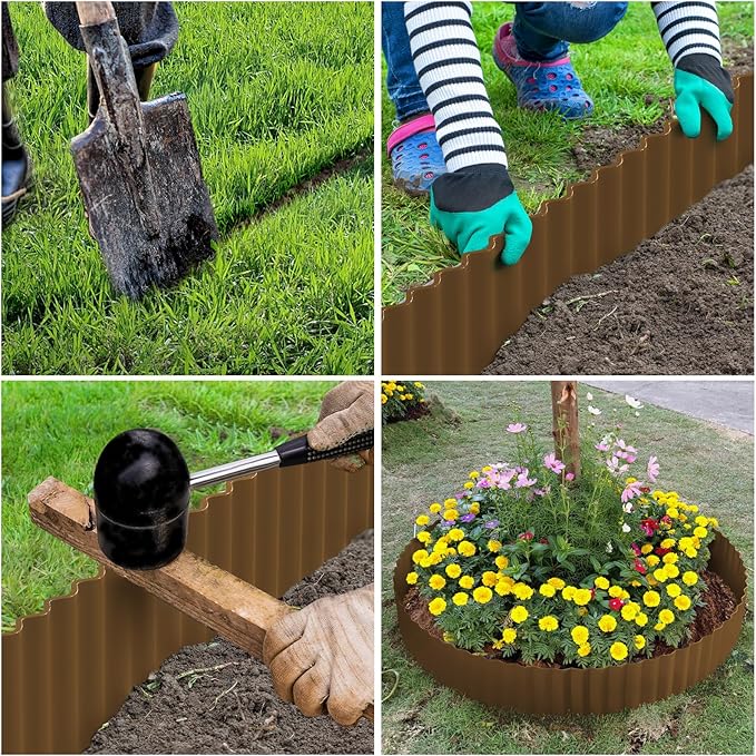 LAVEVE Corrugated Metal Garden Edging 6" x 20Ft, Landscape Edging Border for Lawn, Flower Bed, Garden Fence, Paver Edging (Bronze)