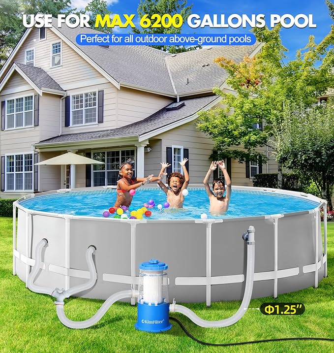 KimFilter Transparent 1000 GPH Above Ground Pool Filter Pump – Easy Cartridge Status Viewing | Powerful Pool Cartridge Filter Pump System | Enhanced Circulation & Filtration for Clear Water - Sky Blue