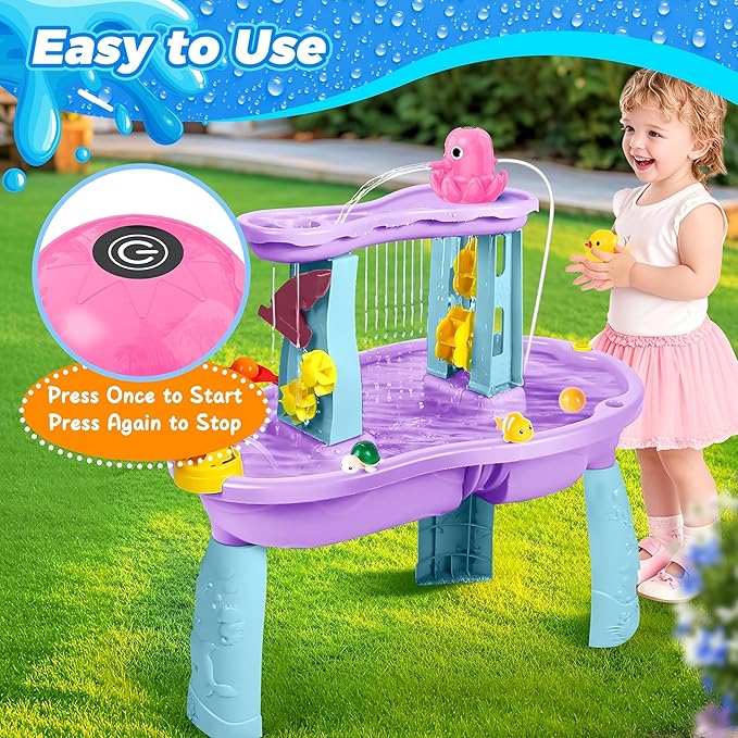 Water Table Pump, Battery Powered Continuous Water Pump for Water Table, Cordless Octopus Rechargeable Magnetic Pump, No Drill Installation, Outdoor Water Play Accessory for Kids (Pink)