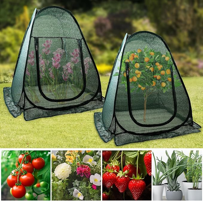 2 PCS Pop up Plant Cover Tent for Outdoor Plants, Large Plant Shade Tent 80% UV Resisitant Sunblock Shade Cloth Net Zipper Door Garden Pest Guard Plants Sun Protection with Stakes, 28 x 28 x 32 Inch