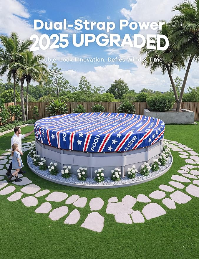 POOLHACKER【2025 Upgrade】 18 ft Winter Pool Cover - 18ft Round Above Ground, 4 Foot Overlap Extra Thick 420D Pool Cover with Pulley and Cable (Red)