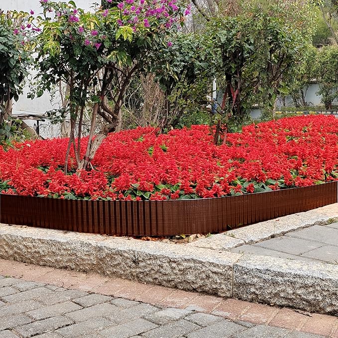 Metal Landscape Edging Border,8 inch × 20 feet Corrugated Garden Edging for Flower Bed,Lawn (Rusted, 8 Inch × 20FT)