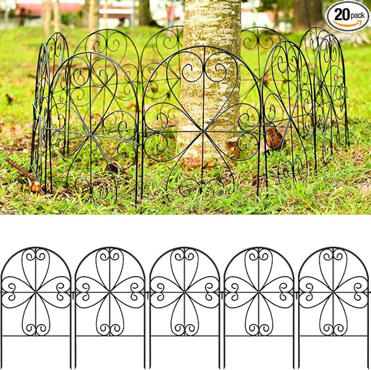 ShopLaLa Garden Fence Animal Barrier (20 Panels) 12in(L) x 24in(H) Rustproof Decorative Metal Wire Fencing Flower Bed Edging for Landscape, Small Dog Black Fences Patio Yard Outdoor Border Decor
