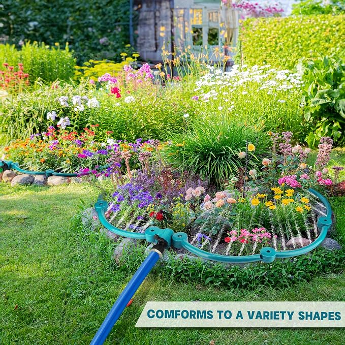 4 Pcs 360° Tree Water System Tree Root Watering Ring 20 Inch Circle Sprinkler Irrigation Slow Release Targeted Water with Y Hose Splitter for New Tree Outdoor Plants Raised Garden Beds (Green, Large)