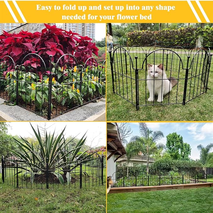 Blingluck Garden Fence, 22 in(H) x 10.83 ft(L) Arched Rustproof Metal No Dig Fence Garden Fence Border, Ground Stake Animal Barrier Fence for Rabbit Dog, Outdoor Decor for Yard & Patio