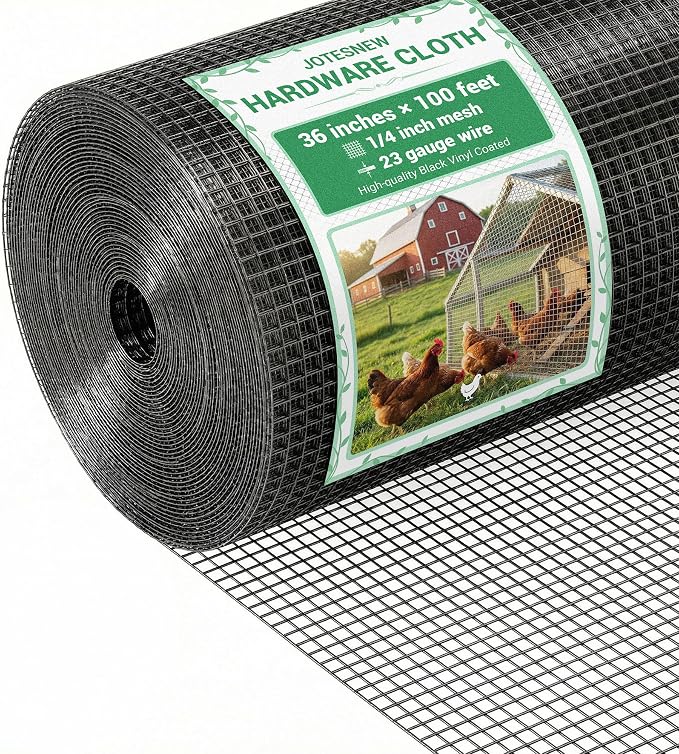 Jotesnew 1/4 inch Hardware Cloth, 36in x 100ft 23Gauge Hot Dipped Wire Mesh Roll, Black Coated Welded Wire Fence for Chicken Wire Mesh, Rabbit Cages, Poultry Netting, Garden