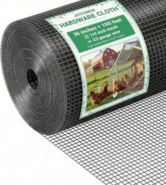 Jotesnew 1/4 inch Hardware Cloth, 36in x 100ft 23Gauge Hot Dipped Wire Mesh Roll, Black Coated Welded Wire Fence for Chicken Wire Mesh, Rabbit Cages, Poultry Netting, Garden