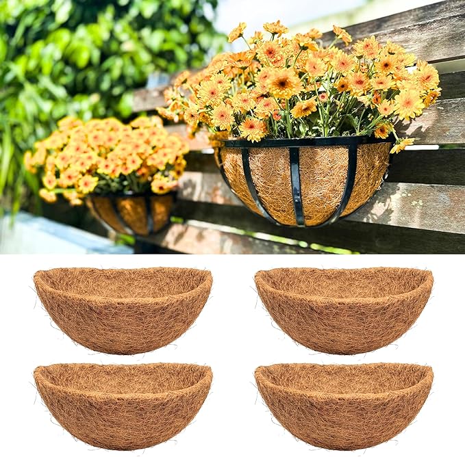 LaLaGreen 10" (4 Pack, Half Round) Coco Liners for Wall Hanging Planter – Small Coir Fiber Husk Replacement for Window Box, Pot, Garden Holder Basket-Also Available in 12/14/16’’ & Different Shapes