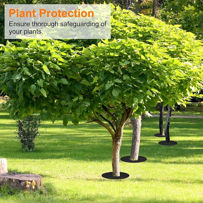 HARFINGTON 6pcs Tree Mulch Ring 9.8 Inch Non-Woven Round Tree Protector Weed Barrier Mat Plant Cover Rings for Weed Grass Control Root Protection, Black