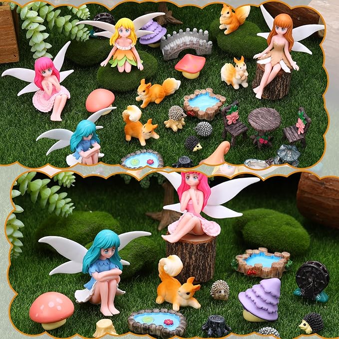 Fairy Garden Accessories 25Pcs - Miniature Garden Ornaments Landscape Decorations Mini Fairy Figures Animal Plant Furniture Set for DIY Terrarium Potted Plants Dollhouse Decor