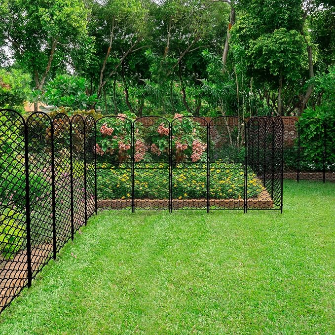 Decorative Garden Fence 10 Pack, 38in(H) x 10ft(L) Animal Barrier Fence, Rustproof Metal Fencing for Yard, Dog Rabbits Wire Section Garden Edging Border for Yard Patio Garden, Arched