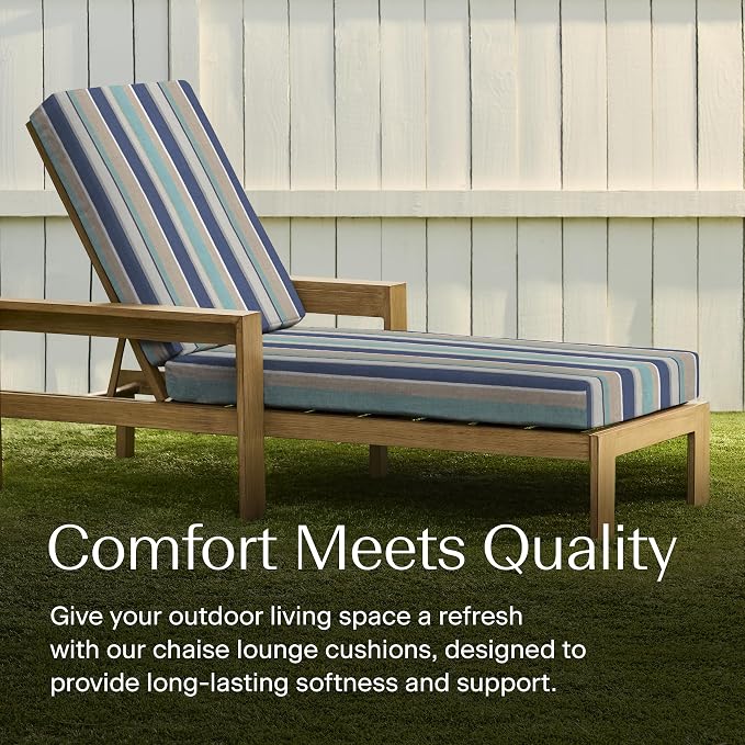 Honeycomb Outdoor Chaise Lounge Cushion for Patio Furniture, Water & Fade Resistant, Removable Cover, 21.5 x 70, Heritage Stripe Blue & Beige