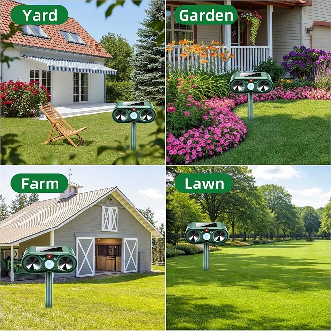 2026 New Solar Ultrasonic Animal Repeller Sonic Deer Repellent Devices -4 Pack Waterproof Motion Sensor Animal Deterrent Devices Outdoor Cat, Rabbit, Skunk,Squirrel,Racoon Repellent for Yard Garden