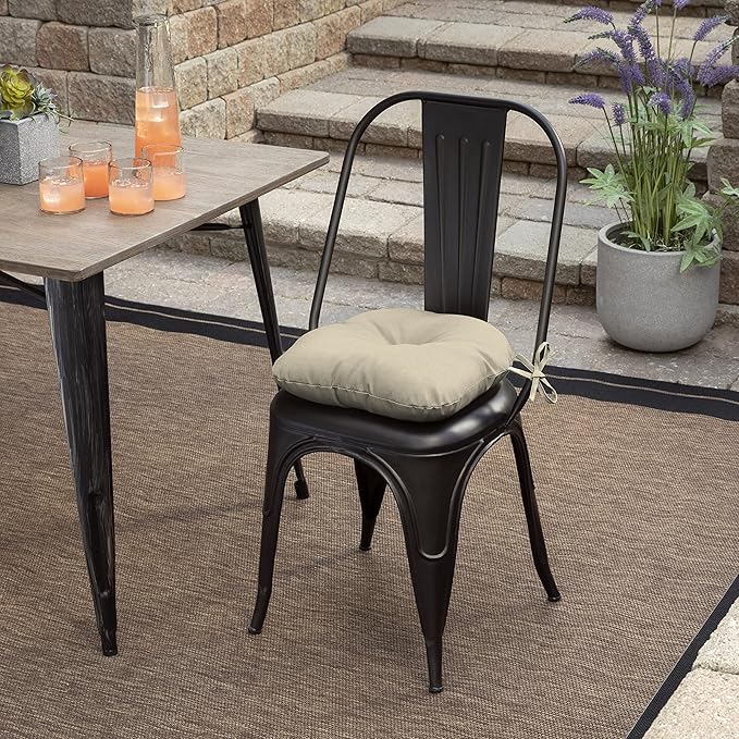 Arden Outdoor Tufted Bistro Seat Cushion, Set of 4, 14.5 in x 15 in, Rain-Proof, Fade Resistant Tan Leala