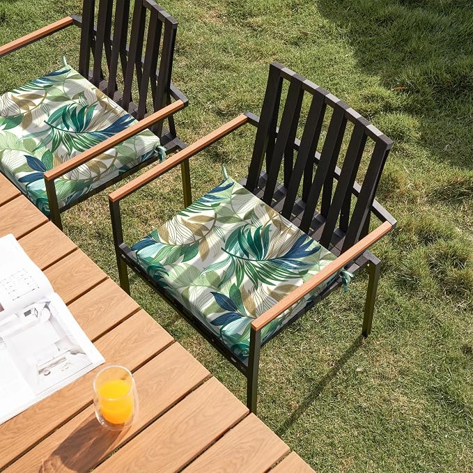 DYTXIII Set of 2 Outdoor Chair Cushions, Water Resistant 18.5"x16"x2" Square Seat Cushion for Patio Dining Chairs, High-Density Replacement Pads for Indoor Outdoor Furniture - Lush Leaf Green