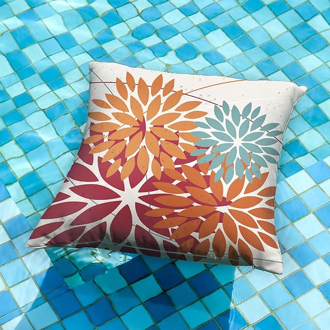 DFXSZ Outdoor Throw Pillow Covers 18x18 Inch Set of 2 Waterproof Spring Summer Geometric Elegant Burnt Orange Outdoor Pillow Covers for Patio Funiture Garden Couch 168D18