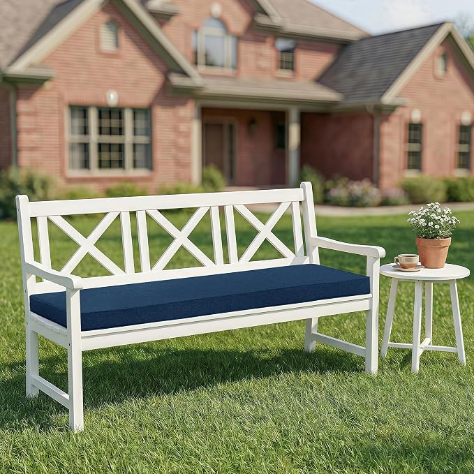 Outdoor Bench Cushion, Water-Resistant & Fade-Resistant, Porch Swing Cushions with Ties, Patio Furniture Seat Pads for Garden Loveseat, Removable Cover Non-Slip Bottom, 59 x 16 Inch, Navy Blue