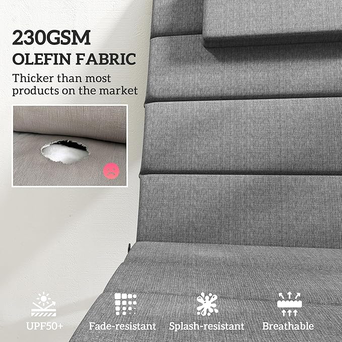 Outsunny Outdoor Lounge Chair Cushion Set of 2, 80" x 26" UPF50+ 230gsm Olefin and 25D High-Density Foam, Foldable Patio Chaise Lounge Cushion Set, Fade Resistant for Lawn Pool, Charcoal Gray