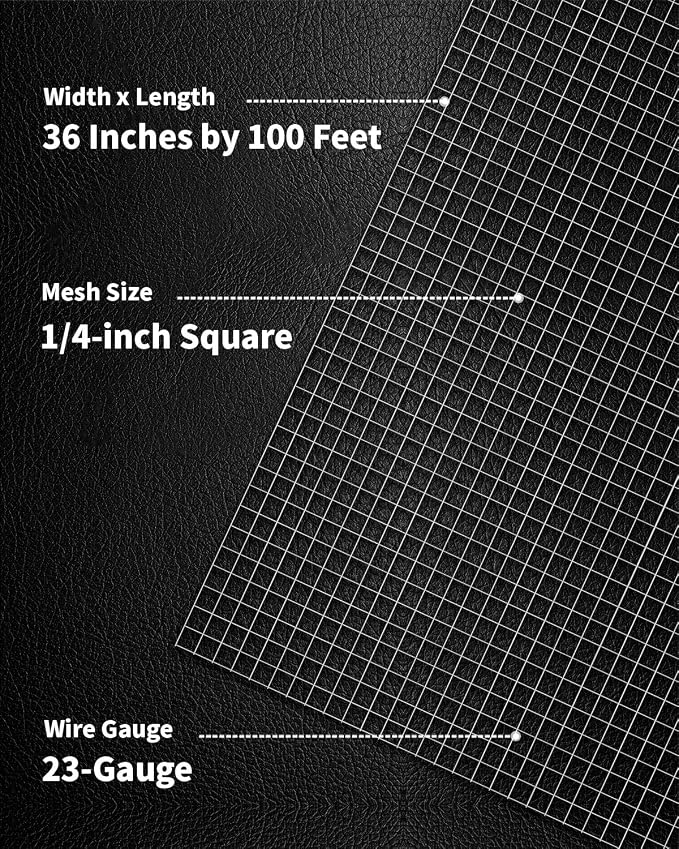 Galvanized Hardware Cloth 1/4 inch 36 x 100 Ft 23 Gauge - Hot-Dip Galvanized After Welding - Chicken Wire Fencing Wire Mesh Roll Welded Wire Fencing Rodent Wire Mesh Fence