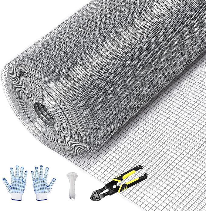Tongmo 48" x 100' Hardware Cloth, 1inch Mesh Galvanized Chicken Wire Fence, 19 Gauge Welded Wire Roll,Garden Fence, Poultry Netting for Rabbit/Duck/Chicken Coop