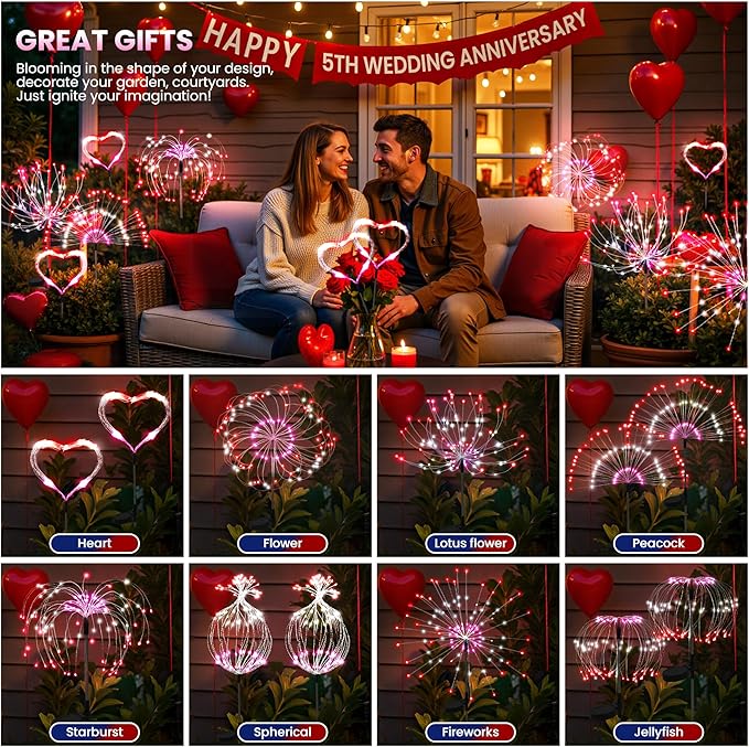 PEVOROS Garden Decor Solar Lights Outdoor,6 Pack 120LED Waterproof Colorful Solar Garden Lights Your Outdoor Decoration,Yard, Patio, Porch,Flower Pot,Pathway, for 4th of July (Red, White, Pink)