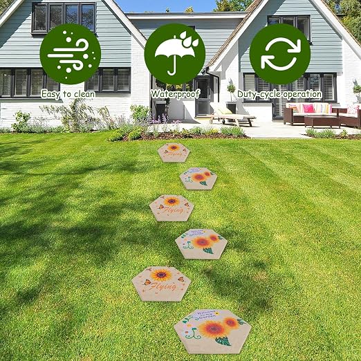 4Pcs Round Sunflower Stepping Stone Outdoor Garden Walkway, Durable Plastic Pavers for Patio, Pathway, and Landscaping, Weatherproof Stepping Stones with Ground Stakes (Hexagon Sunflower)