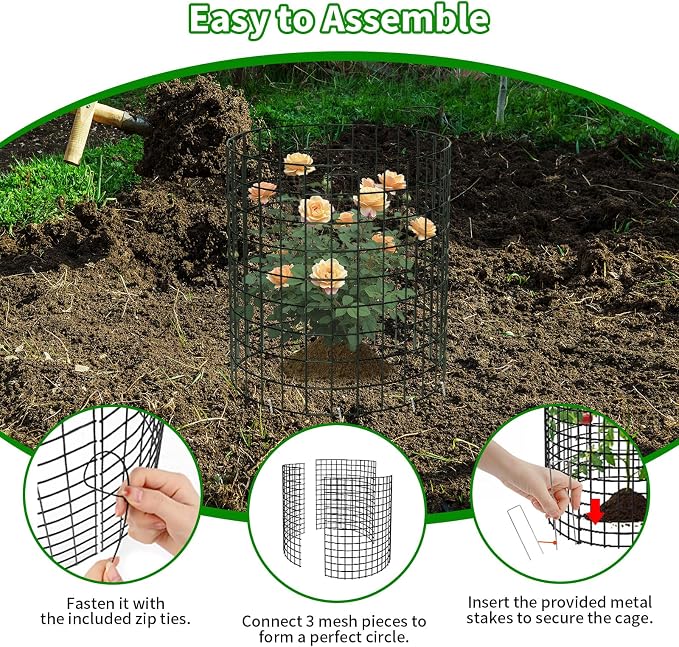 PASARA 6 Pack Plant Protectors from Animals, 13 Inch Round Cloche Plant Cages with Sturdy Chicken Wire Mesh, Garden Cages to Keep Animals Out for Vegetables & Flowers, Includes Support Stakes