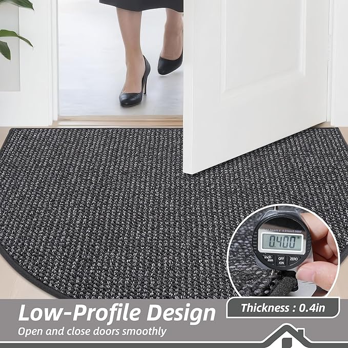 BEQHAUSE Dirt Trapper Door Mat 26" x 40" Half Circle Non-Slip Washable Doormats Entrance Rugs Absorbent Welcome Low Profile Floor Mats for Front Back Door and Entryway, Charcoal