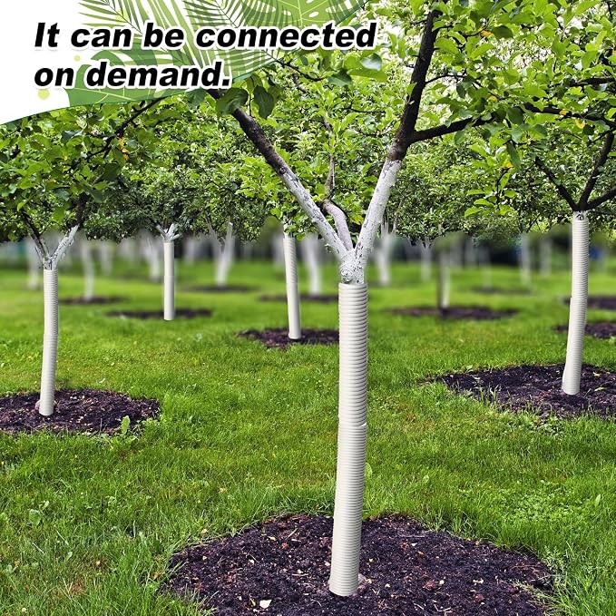 Nuenen 30 Pcs Corrugated Tree Guards, Long 15.75 Inch Diameter 1.96 Inch Pp Tree Trunk Protectors, Tree Bark Protector Tube Wraps for Saplings Plants Seedlings Deer Rabbit Cats Rodents Mowers (White)