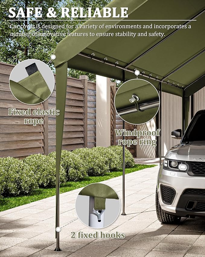 10 X 20 Ft Canopy Replacement Cover Heavy Duty Waterproof UV & Tear Resistant Car Tarp Canopy Tent Garage Top Shelter Oxford Cover with Ball Bungees (Frame is Not Included)