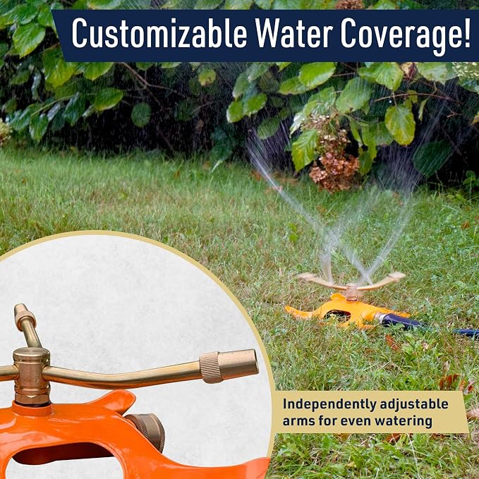 Kings County Tools Watering Sprinkler Sled, Sprinklers for Yard, 360 Degree Rotary Sprinkler Watering System, Brass Nozzle Steel Base