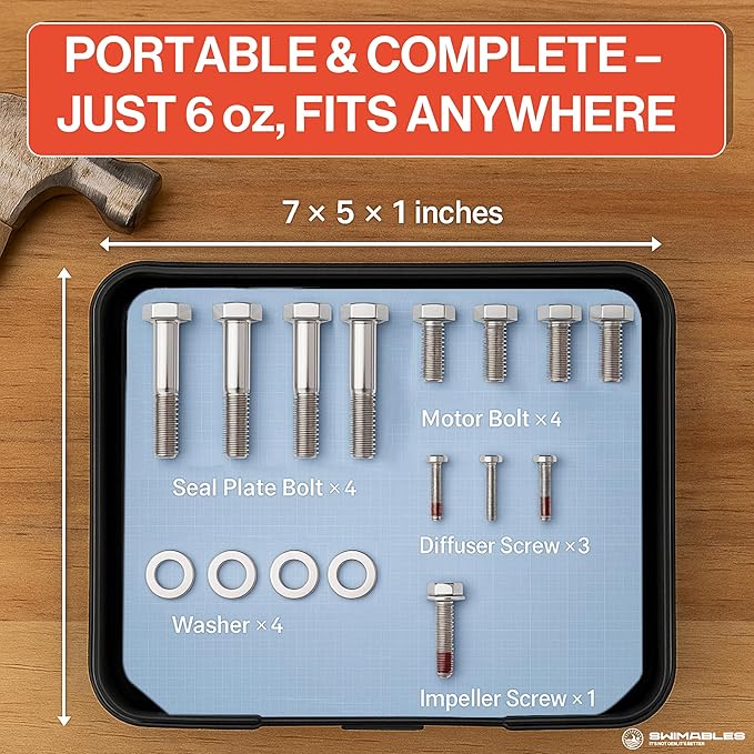 Swimables SuperFlo Hardware Pool Pump Bolt Kit for Pentair WhisperFlo & Intelliflo | Stainless Steel Hardware Kit Screws | Complete Bolt & Nut Kit with Washer Kit, Impeller Screw, Motor Bolts & More