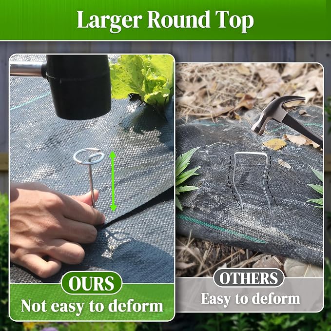 Quibbay 200 Pcs Circle Top Landscape Staples, 11 Gauge Landscape Fabric Pins, 6 Inch Garden Stake for Landscaping, Galvanized Landscape Fabric Stakes, Heavy Duty Ground Stakes for Lawn Weed Barrier
