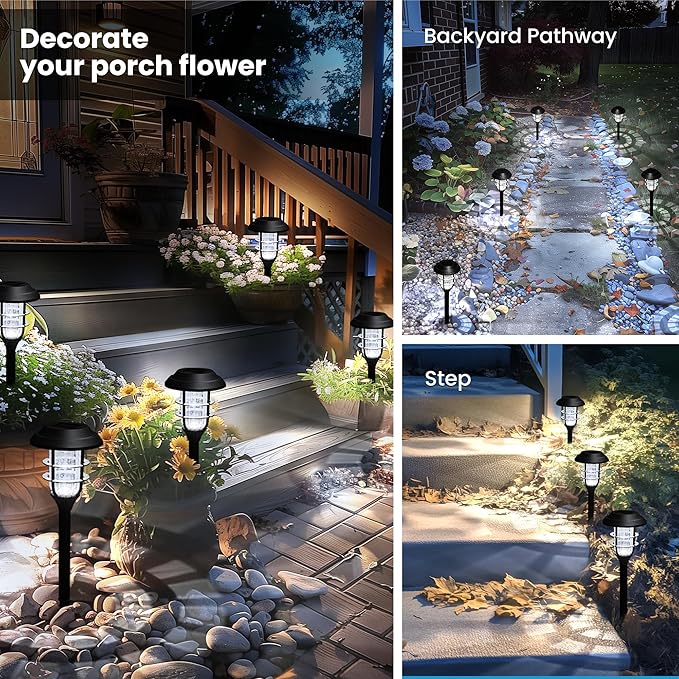 SOLPEX Solar Pathway Lights Waterproof Outdoor Lighting, 12 Pack Cold White | IP44 Waterproof, 8-12H Runtime, Auto On/Off, Tool-Free Install, Yard/Garden/Pathway/Patio/Walkway/Driveway