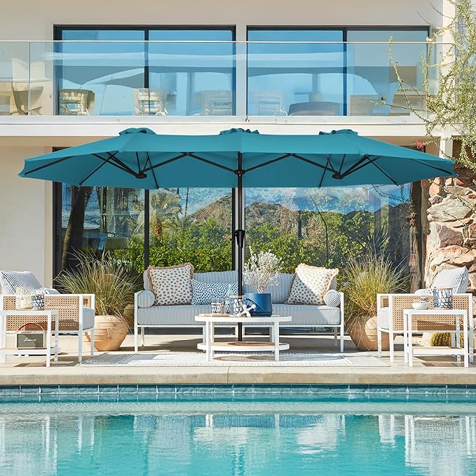 SUPERJARE 13FT Outdoor Umbrella for Patio, Double sided Pool Umbrellas with Fade Resistant Canopy, Large Table Umbrella for Deck, Market, Backyard - Lake Blue