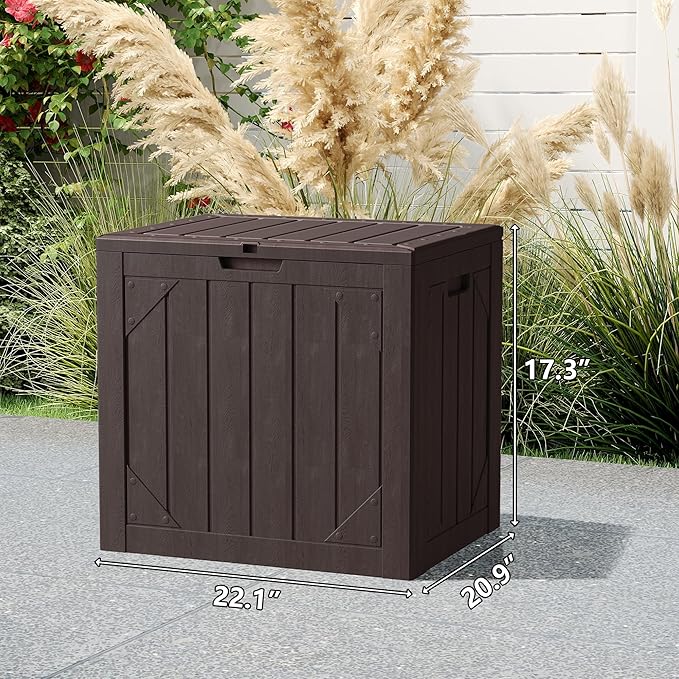 Outdoor Storage Deck Box Waterproof,30 Gallon Lockable Patio Package Delivery Bin as Seat, Resin Storage Container Bench for Furniture Cushions, Pool Accessories, Garden Tools, Brown