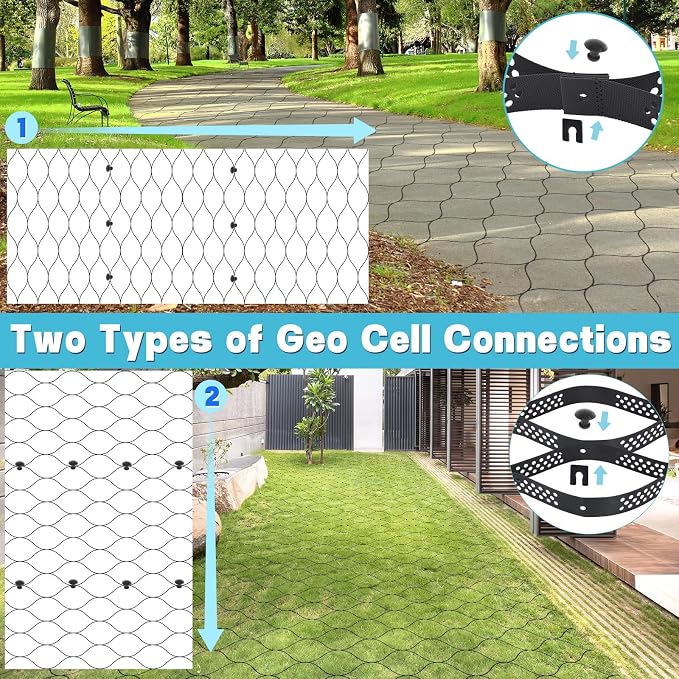 Gravel Grid 50ft X 4ft, 2'' Depth Gravel Stabilizer Grid for Pavers Base, Geogrid 1900 Lbs/Sq Ft Load with 54 Geocell Accessories & Gloves for Driveway Parking Ground Walkway Dirt Locker Slope