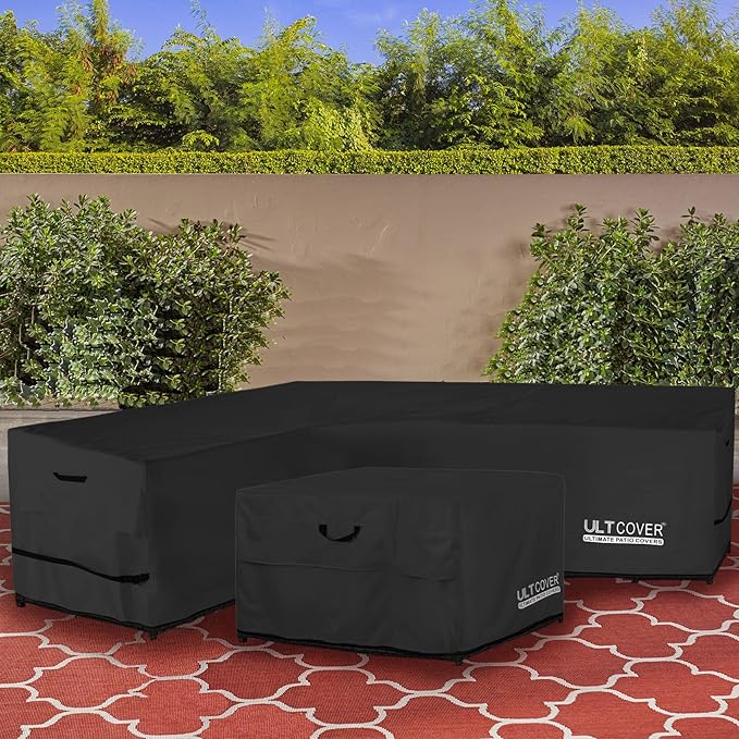 ULTCOVER Patio L-Shaped Left Facing Sofa Cover Waterproof for 6-Seater Outdoor Sectional Furniture Couch 85”W (Left Side) x 110”W (Back Length), Black