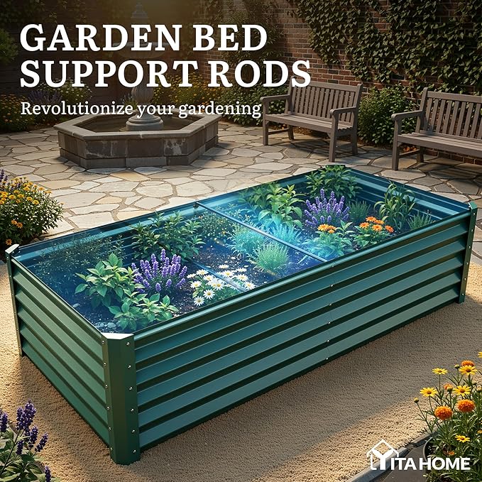 YITAHOME 6x3x1.5ft Large Raised Garden Bed Kit, Galvanized Metal Planter Box with Gloves, Ground Nails, Support Rod, Outdoor Above Ground Planters for Plants Vegetables Flowers, Green