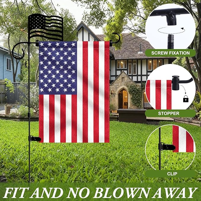 Garden Flag Stand Holder with 12 Interchangeable Seasonal Iron Decorations Yard Flag Holder Weather Proof Metal Powder Coated Flagpole with Clip Spring Stopper for Outdoor Garden Decor