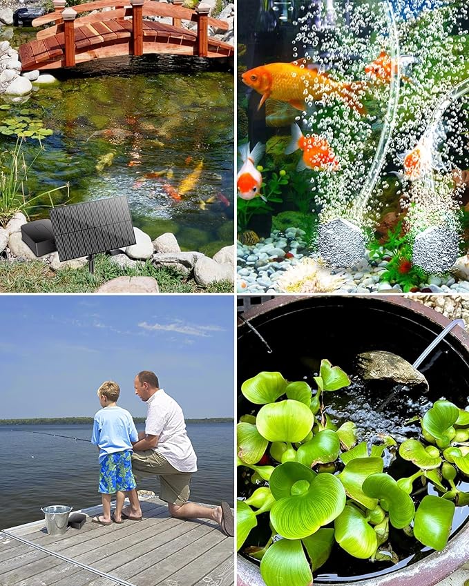Biling 2W Solar Pond Aerator with Battery Backup, Solar Water Pump Outdoor, for BirdBath, Fish Pond Stock Tank