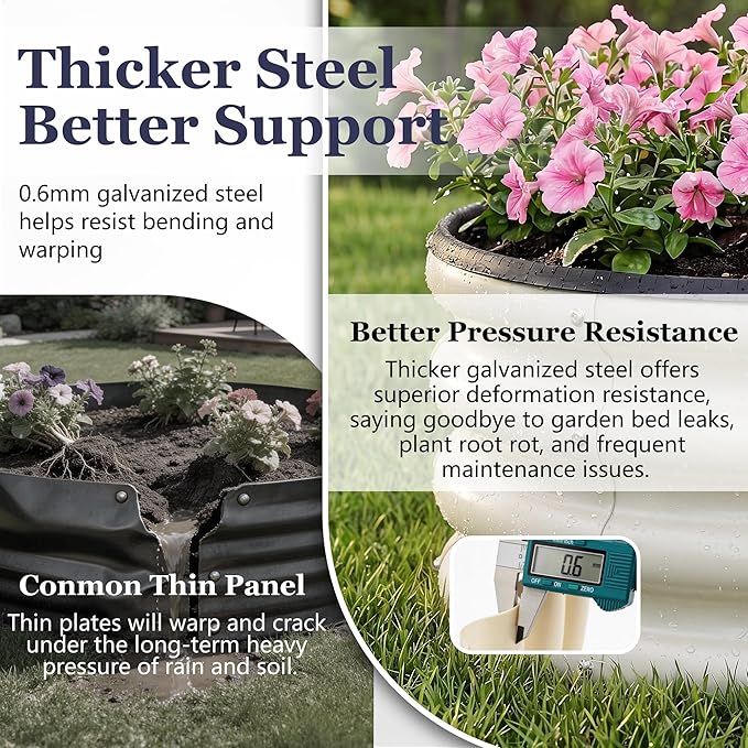 2 x 2 x 1 ft Round Raised Garden Bed, White 2 Pack 12 in Deep Galvanized Steel Planter Box with Safety Edge Trim for Vegetables Flowers Herbs Backyard Patio Outdoor Garden