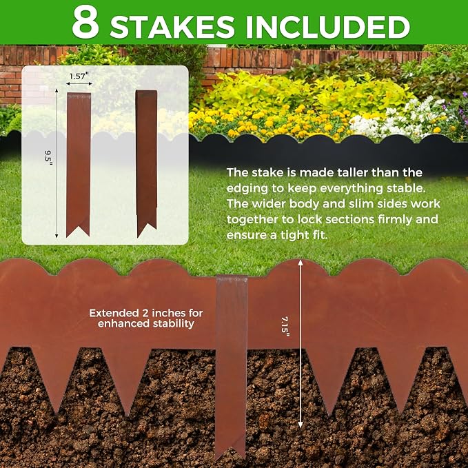 Cor-Ten Steel Landscape Edging 6-Pcsk, 40" L x 7" H Metal Garden Border with 8 Stakes, Heavy Duty Hammer in Landscape Edging for Lawn, Pathway, Yard, Rust(20 Ft Total)