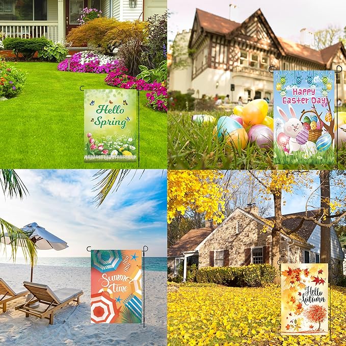 Seasonal Garden Flags Set of 12, Holiday Garden Flag 12x18 Inch Double Sided for Valentine's Day Easter Christmas Halloween Outdoor Decor, All Seasons Holiday Decorations