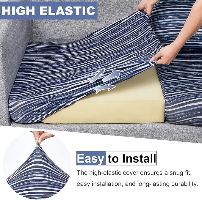 pickyNproud 8Pcs Patio Cushion Covers Stretch Outdoor Couch Cushions Slipcovers Replacement Washable Furniture Protector with Elastic Bottom Sofa Chair Seat Cover, Navy