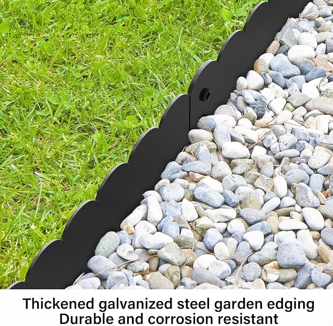 Steel Landscape Edging 20FT Kit – Metal Garden Edging with Scalloped Design, 8 Inch Galvanized Lawn Edging for Flower Bed Borders & Garden Border Edging