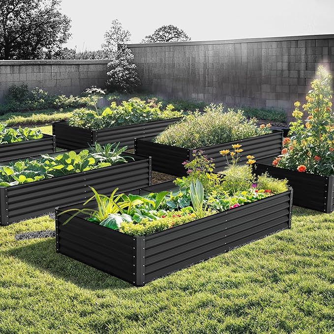 DWVO 2pcs 6 x 3 x 1.5 FT Raised Garden Bed Kit, Outdoor Galvanized Flower Bed with Gloves, Large Metal Planter Box for Vegetables, Flowers, Herbs, Fruits, Black