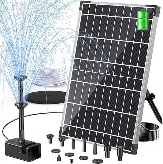 POPOSOAP Solar Fountain Pump, 12W Solar Water Pump Kit with 4400mAh Battery Backup Work All Day, 8 Nozzles & PVC Tubing, Solar Pond Pump for Bird Bath Garden Pond Fish Tank P112D