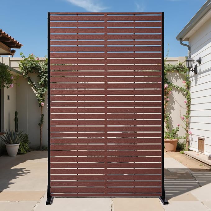 Outdoor Privacy Screen 72" H HDPE Decorative Freestanding Privacy Panel, Sandblasting Louvered Privacy Screens with Stand, Weather-Resistant Panel for Patio, Balcony, Backyard(6 Panels)