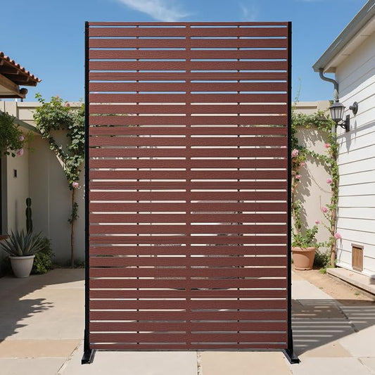 Outdoor Privacy Screen 72" H HDPE Decorative Freestanding Privacy Panel, Sandblasting Louvered Privacy Screens with Stand, Weather-Resistant Panel for Patio, Balcony, Backyard(6 Panels)